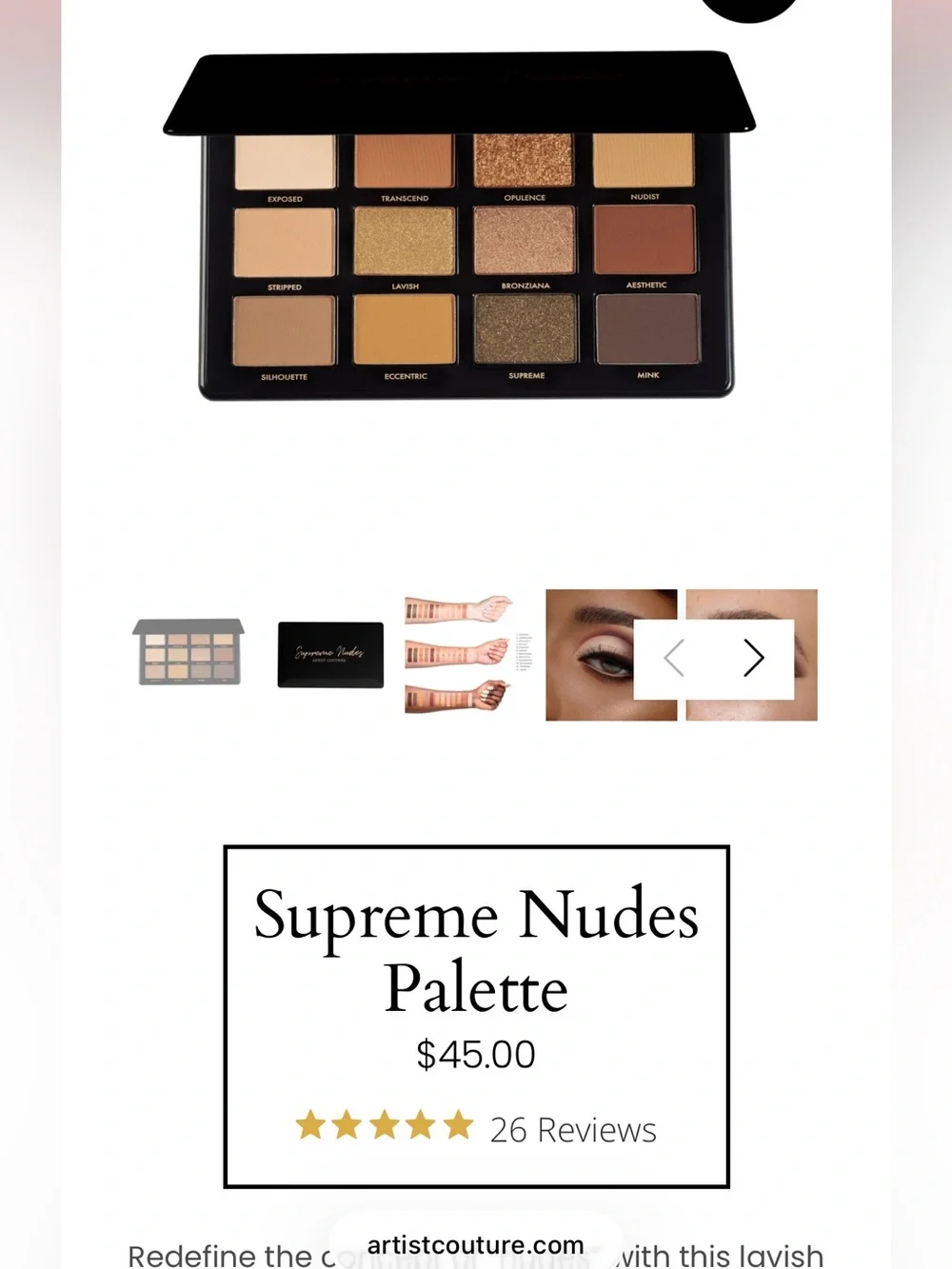 Artist Couture Neutral Eyeshadow Palette - Gold, Bronze & Warm Browns NEW
